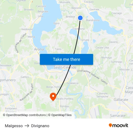 Malgesso to Divignano map