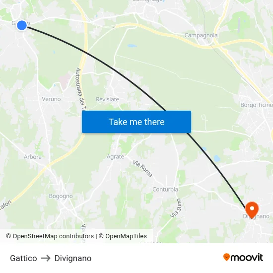 Gattico to Divignano map