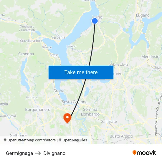 Germignaga to Divignano map