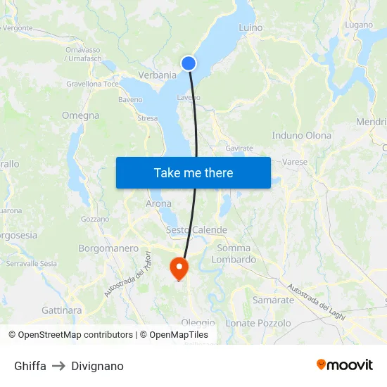 Ghiffa to Divignano map