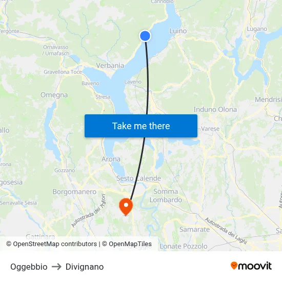 Oggebbio to Divignano map