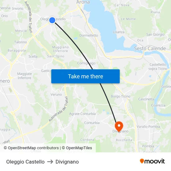Oleggio Castello to Divignano map