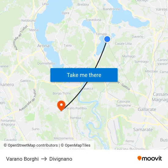 Varano Borghi to Divignano map