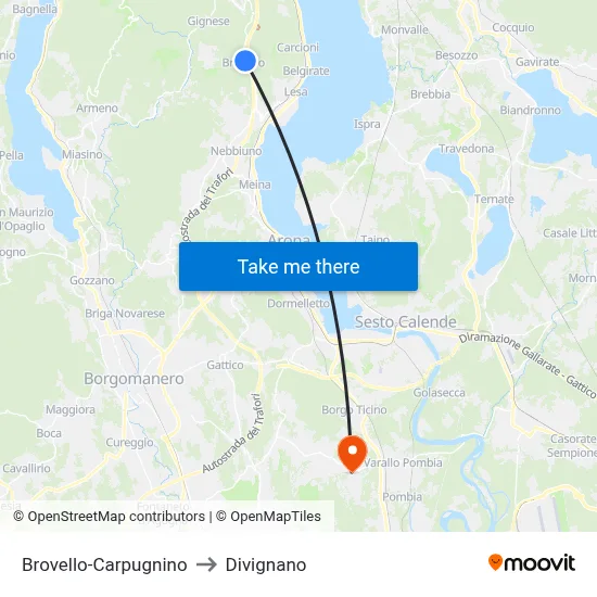 Brovello-Carpugnino to Divignano map