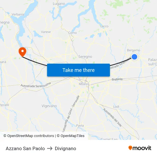 Azzano San Paolo to Divignano map