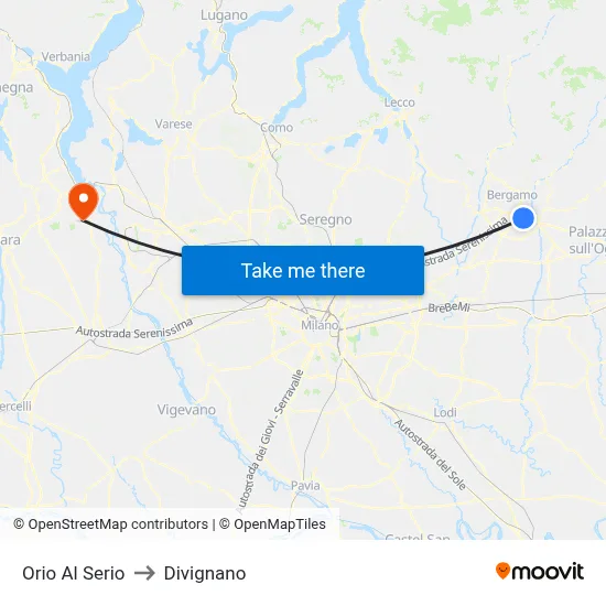 Orio Al Serio to Divignano map