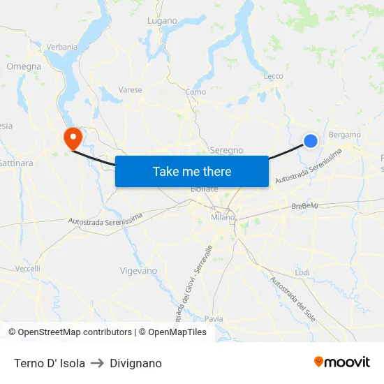 Terno D' Isola to Divignano map