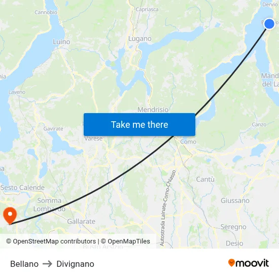 Bellano to Divignano map