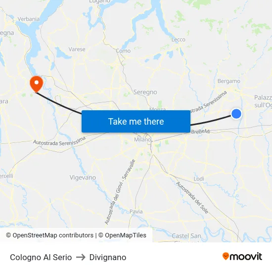 Cologno Al Serio to Divignano map