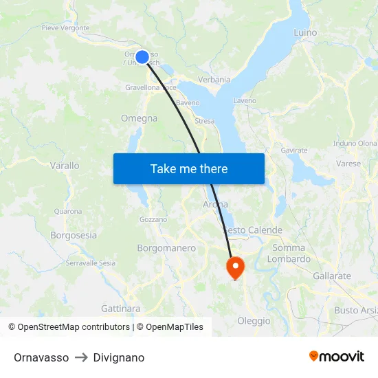 Ornavasso to Divignano map