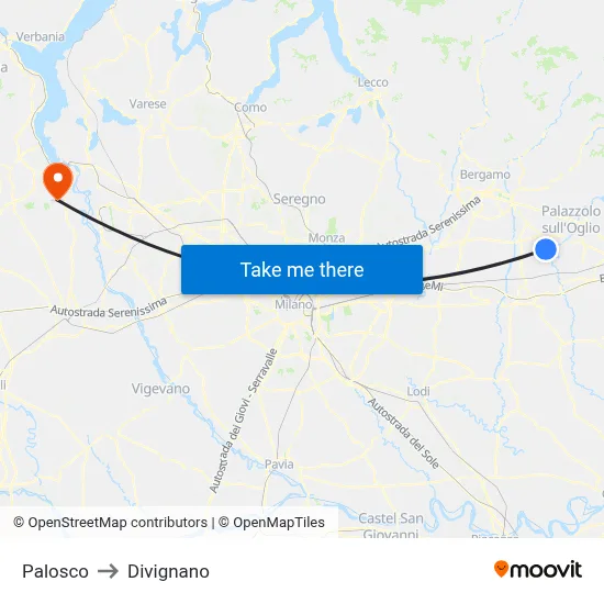 Palosco to Divignano map