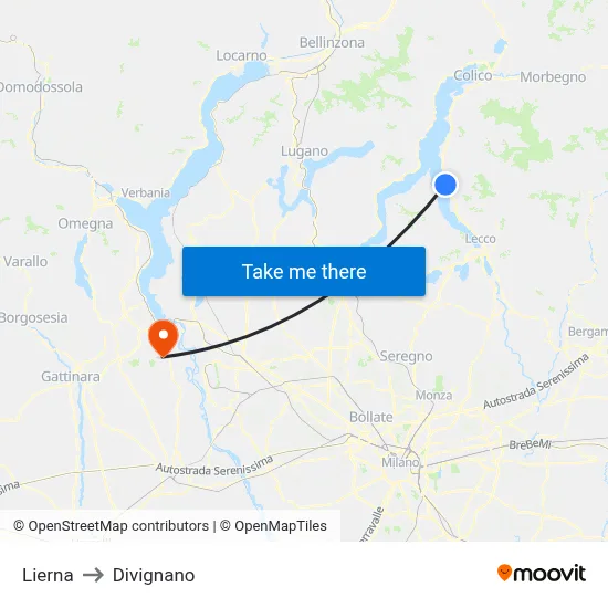 Lierna to Divignano map
