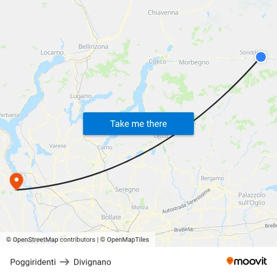 Poggiridenti to Divignano map
