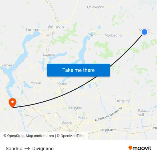Sondrio to Divignano map