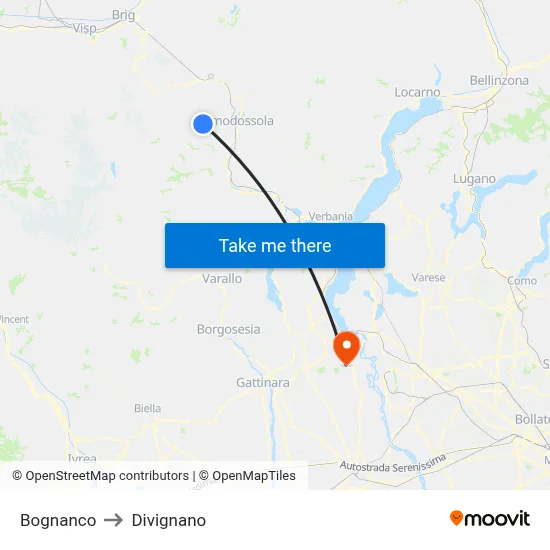 Bognanco to Divignano map