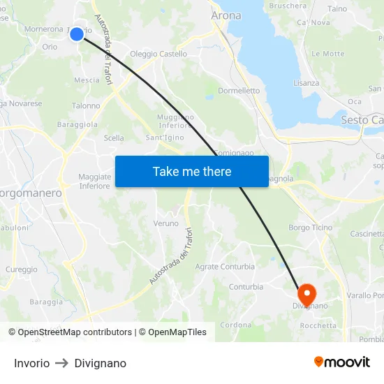 Invorio to Divignano map