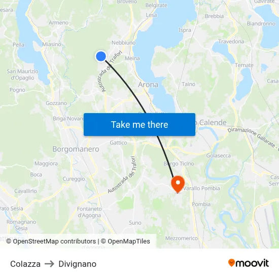 Colazza to Divignano map