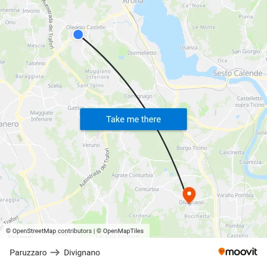 Paruzzaro to Divignano map