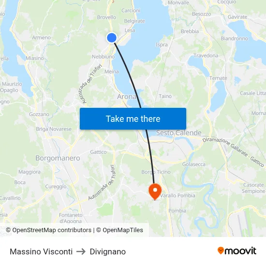Massino Visconti to Divignano map