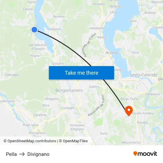 Pella to Divignano map