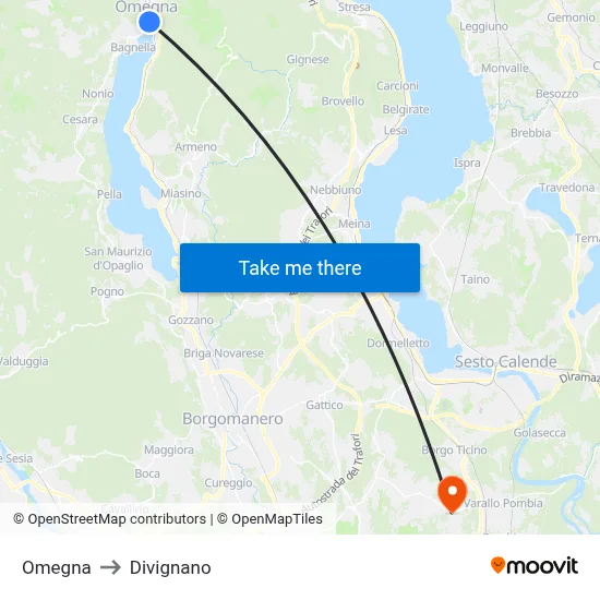 Omegna to Divignano map