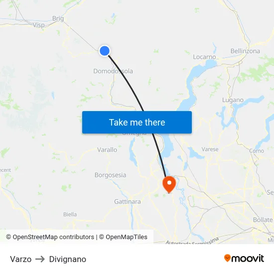 Varzo to Divignano map