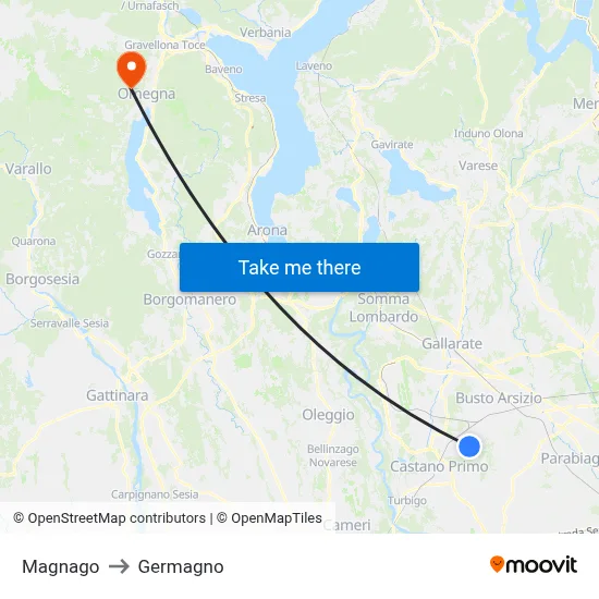 Magnago to Germagno map