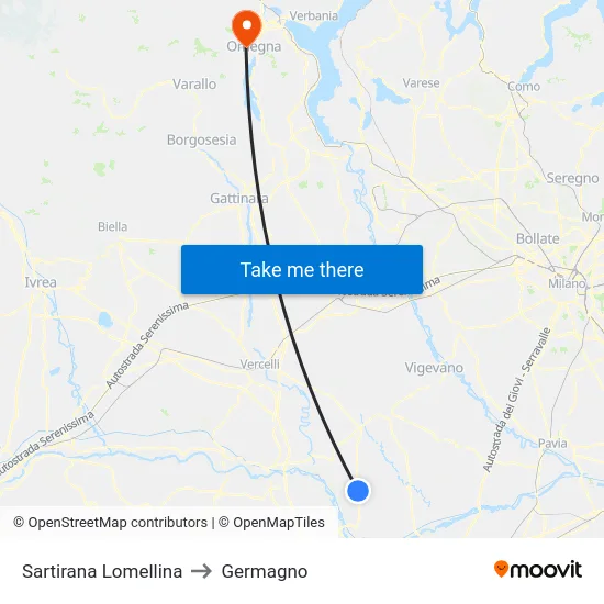 Sartirana Lomellina to Germagno map