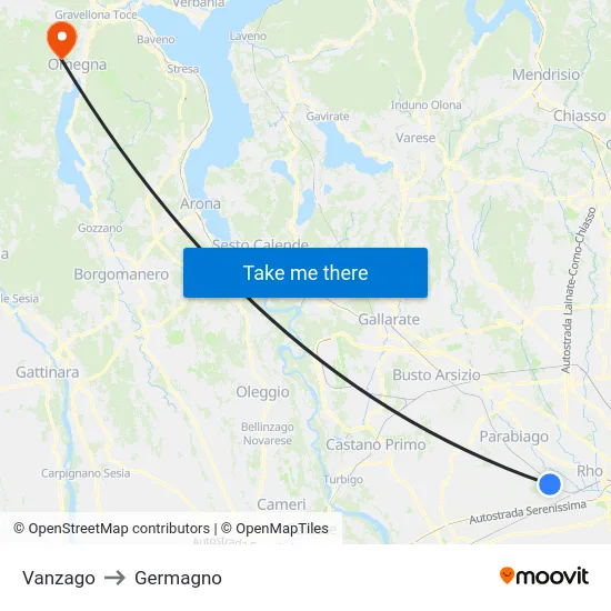 Vanzago to Germagno map