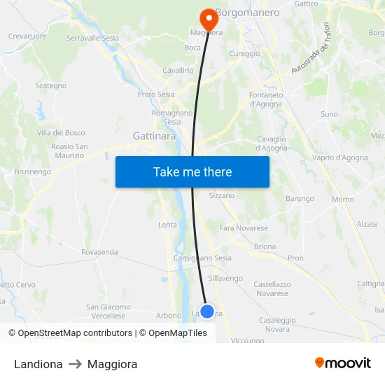 Landiona to Maggiora map