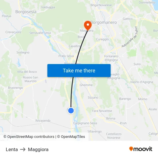 Lenta to Maggiora map