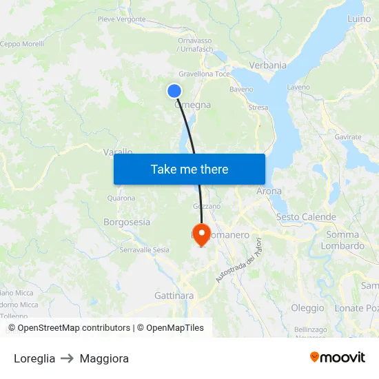 Loreglia to Maggiora map