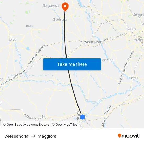Alessandria to Maggiora map