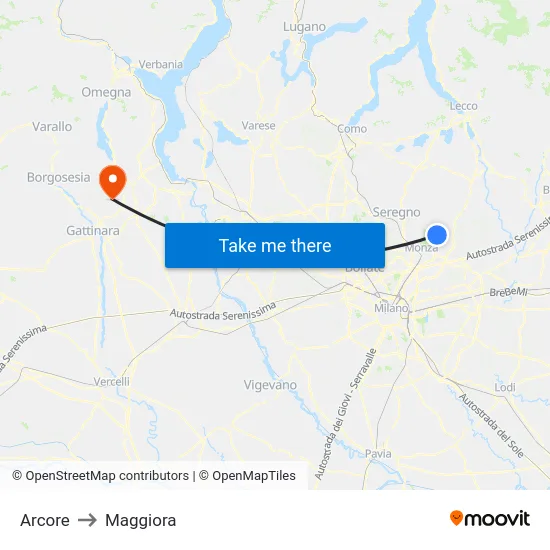 Arcore to Maggiora map