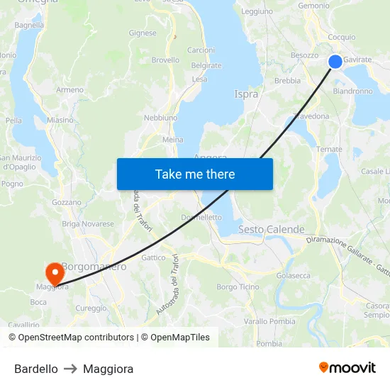 Bardello to Maggiora map
