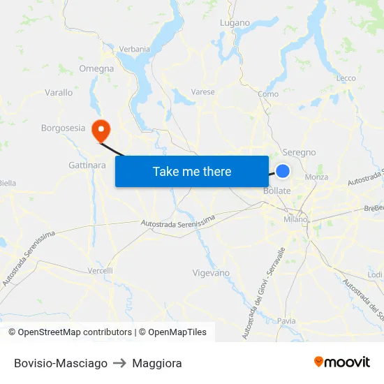 Bovisio-Masciago to Maggiora map