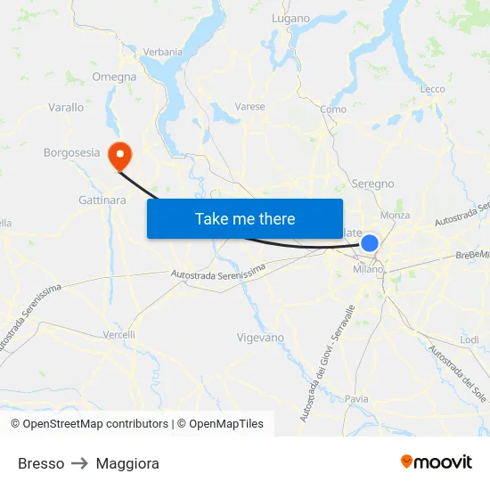Bresso to Maggiora map