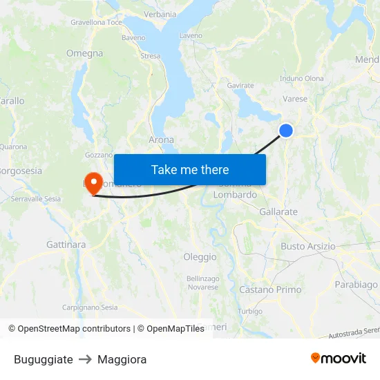 Buguggiate to Maggiora map