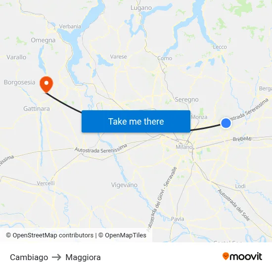 Cambiago to Maggiora map