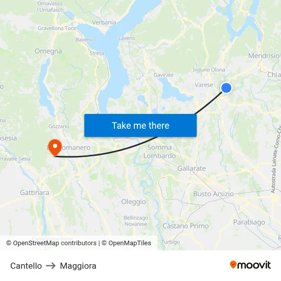 Cantello to Maggiora map