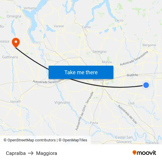 Capralba to Maggiora map