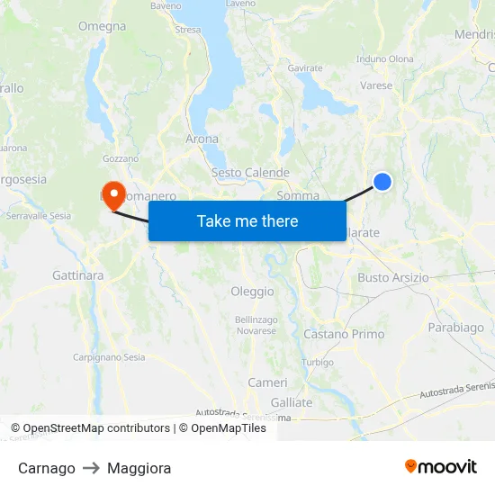 Carnago to Maggiora map