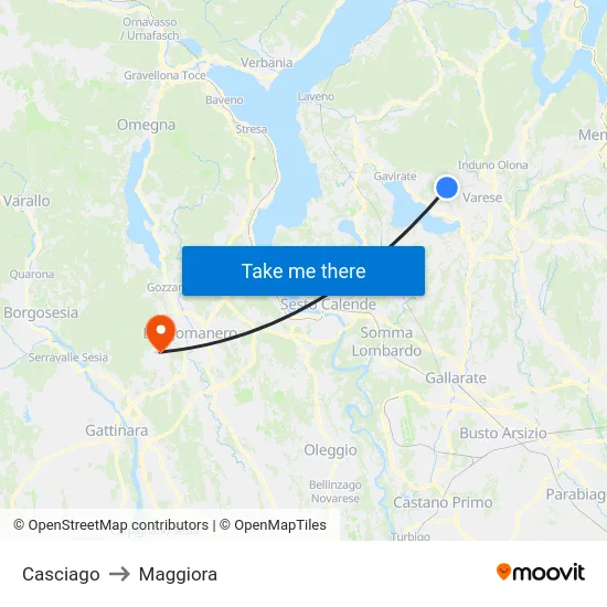 Casciago to Maggiora map