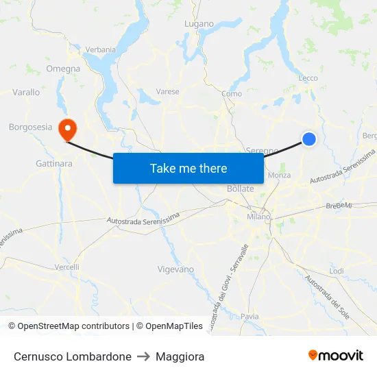 Cernusco Lombardone to Maggiora map