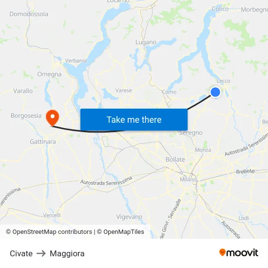Civate to Maggiora map
