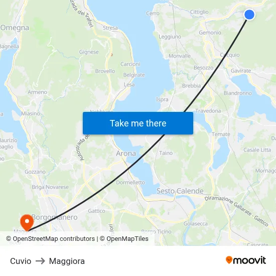 Cuvio to Maggiora map