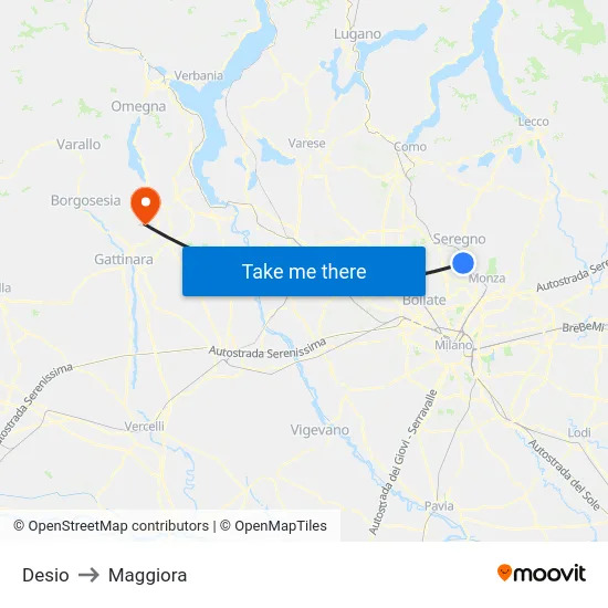 Desio to Maggiora map