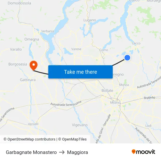 Garbagnate Monastero to Maggiora map