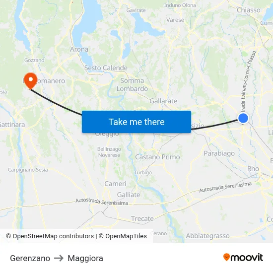 Gerenzano to Maggiora map