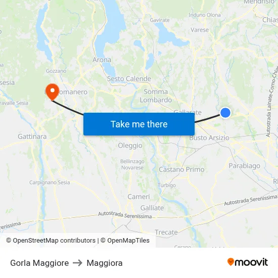 Gorla Maggiore to Maggiora map